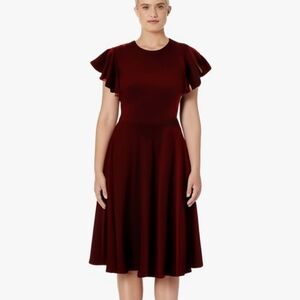 Elegant Burgundy Flutter Sleeve Dress